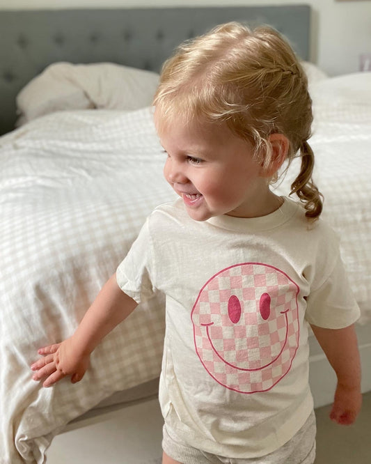 Pink Checkered Smiley Tee